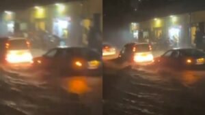 AMAKURU YIHUTIRWA; Imvura iteje umwuzure imodoka zirarengerwa hafi yo kujyanwa n’amazi (VIDEWO)