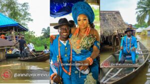 Biratangaje; Umugore n’umugabo bakoreye ubukwe mu mwuzure w’amazi bitungura abatari bake babibonye
