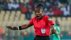 Mukansanga Salim ari mu mazi abira nyuma yuko ari umusifuzi mpuzamahanga