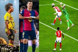 UCL: Arsenal yivuganye PSG, Man City ikuraho agahigo ka Man United, Dortmund, Barcelona na Brest zigusha imvura y’ibitego 32 [AMAFOTO]